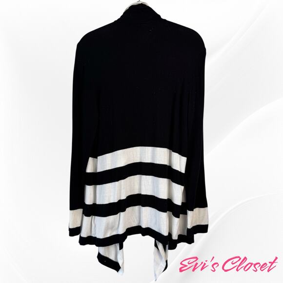 Jones New York Women's Cardigan Sweater Blue Black White Open Front Sz L - Picture 2 of 8